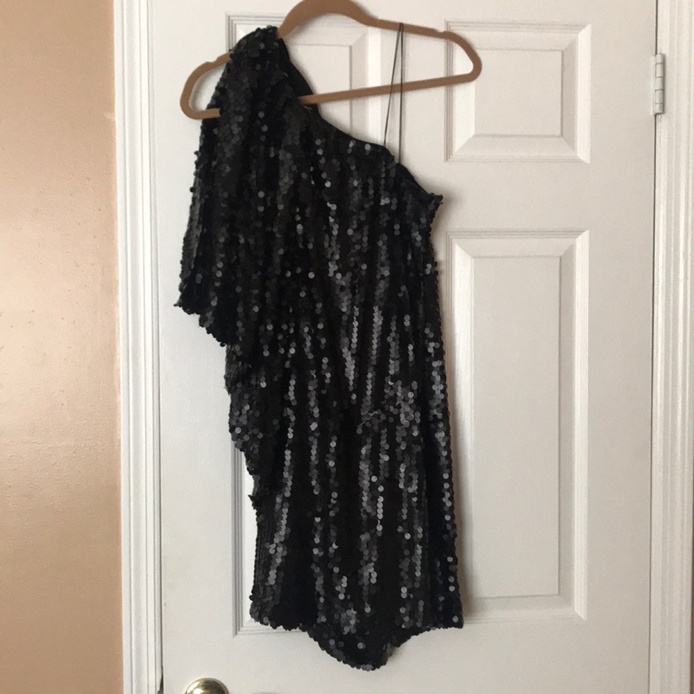 Aqua One Shoulder Sequin Dress
